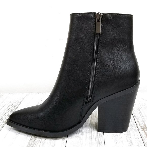 New Black Point Toe Chunky Heel Ankle Boots Bootie - Picture 4 of 5